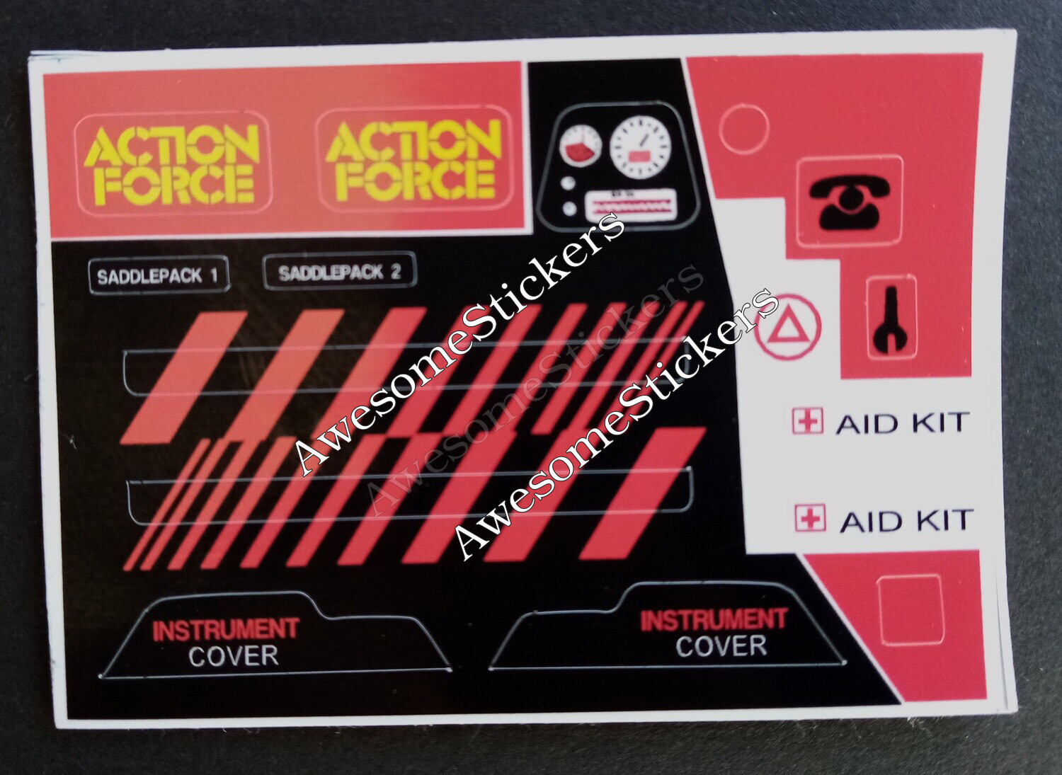 Action Force Rapid Fire motorcycle custom repro replacement sticker sheet DIE CUT