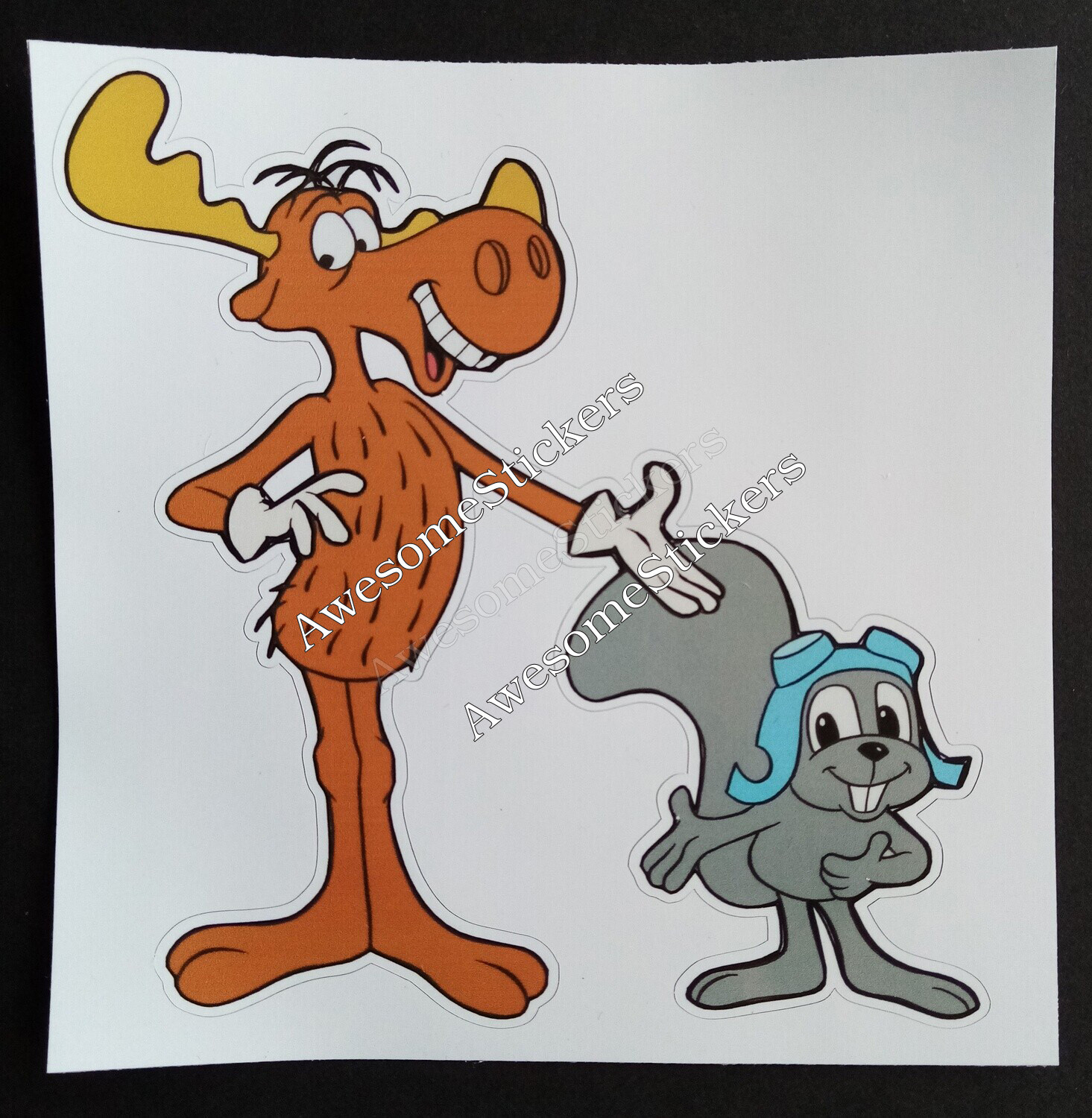Rocky &amp; Bullwinkle custom repro sticker approx. 11 x 10 cm DIE CUT