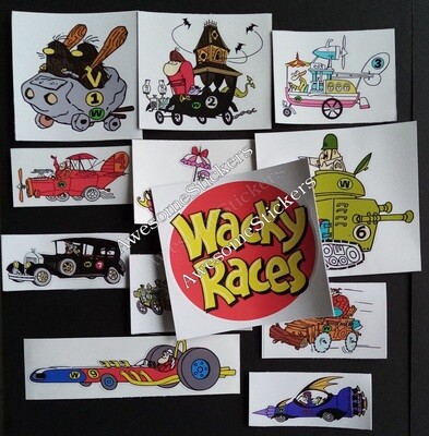Wacky Races 11+1 classic stickers~retro~custom repro DIE CUT