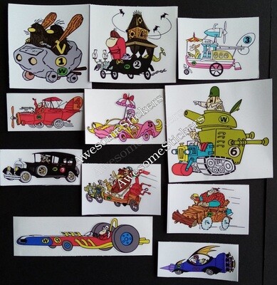 Wacky Races 10+1 classic stickers~retro~custom repro DIE CUT