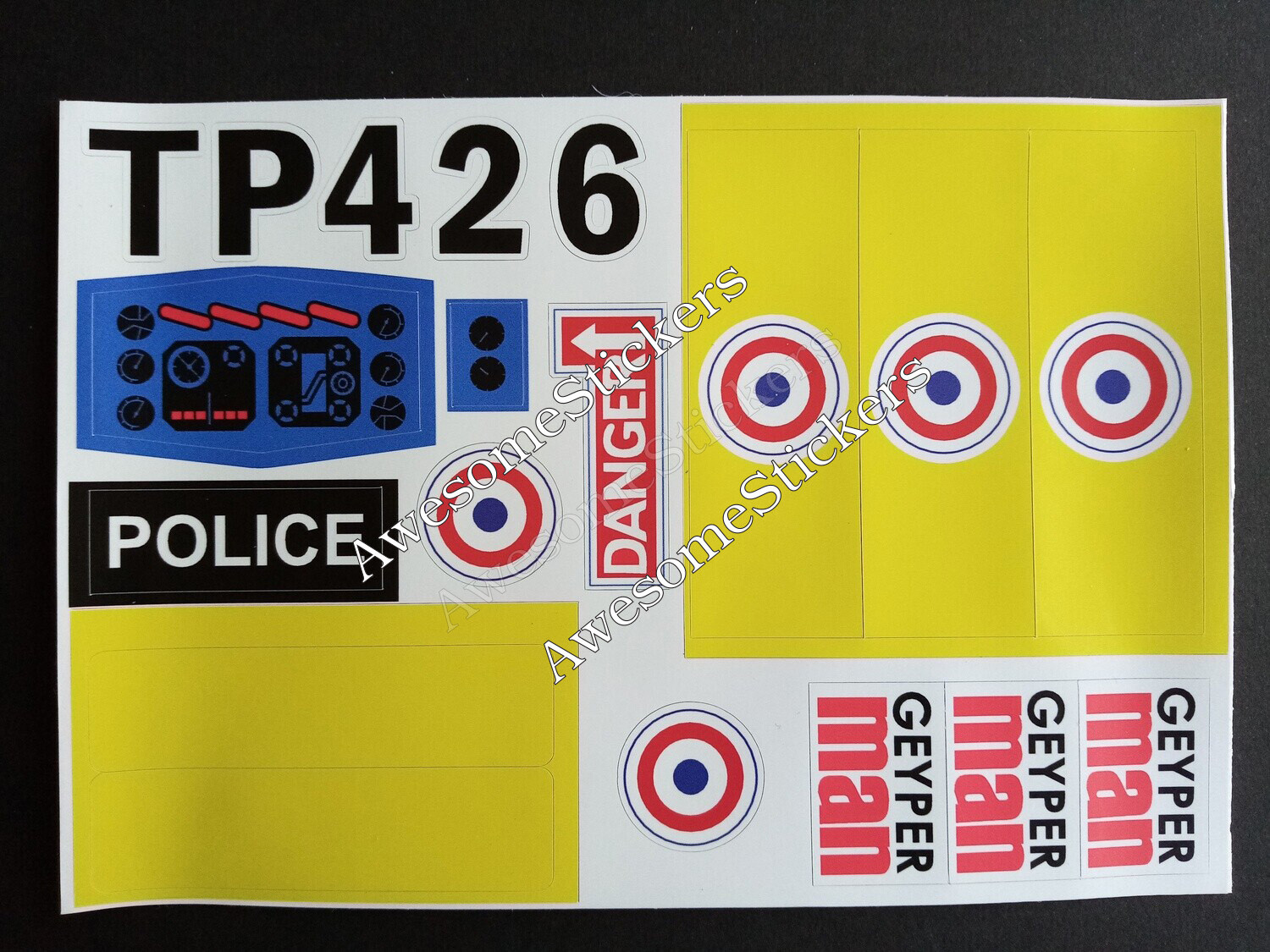Geyper Man Police Helicopter replacement custom stickers DIE CUT