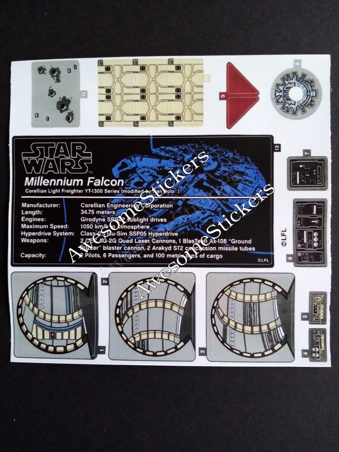 LEGO Star Wars Millennium Falcon UCS custom stickers labels decals 2017 version DIE CUT