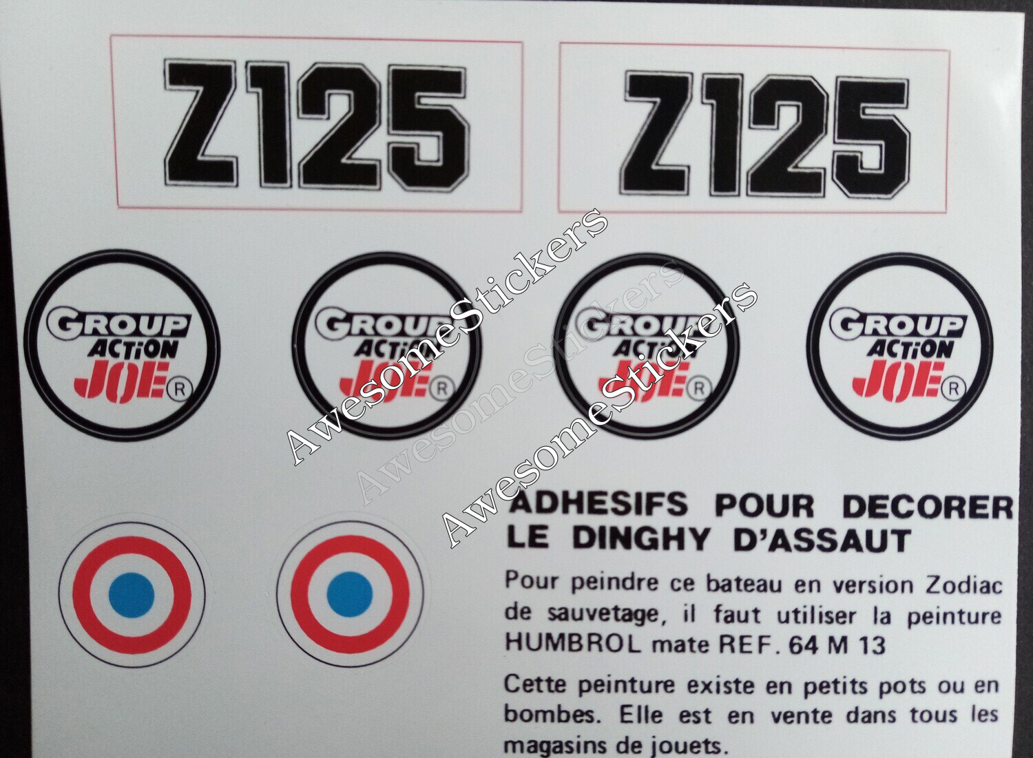 Action Joe Dinghy custom repro replacement sticker sheet DIE CUT