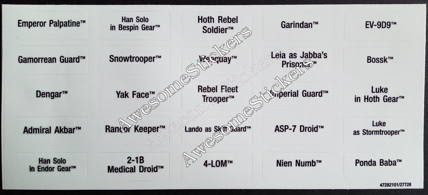 Star Wars Millennium Falcon Carry Case Name Chart 1997 custom repro stickers DIE CUT