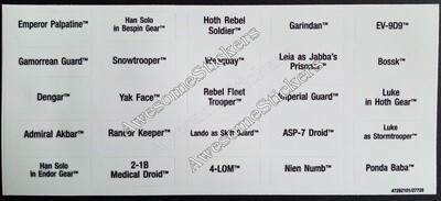 Star Wars Millennium Falcon Carry Case Name Chart 1997 custom repro stickers DIE CUT