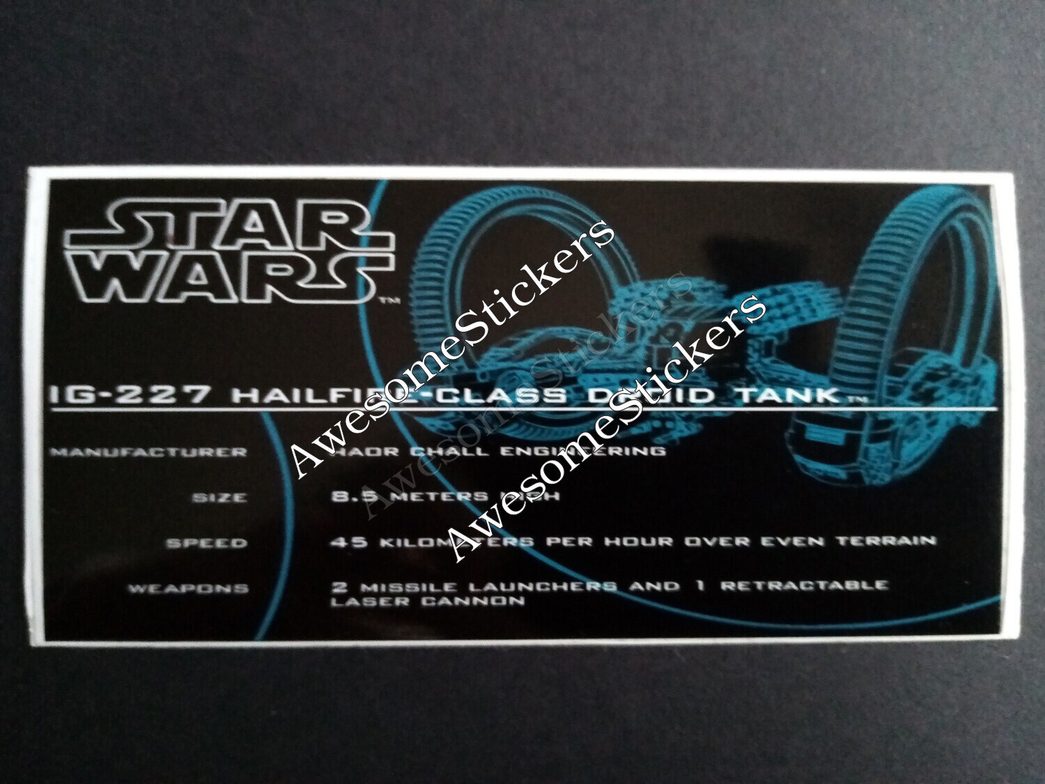 LEGO Star Wars Hailfire-Class Droid Tank custom repro sticker DIE CUT