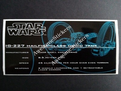 LEGO Star Wars Hailfire-Class Droid Tank custom repro sticker DIE CUT