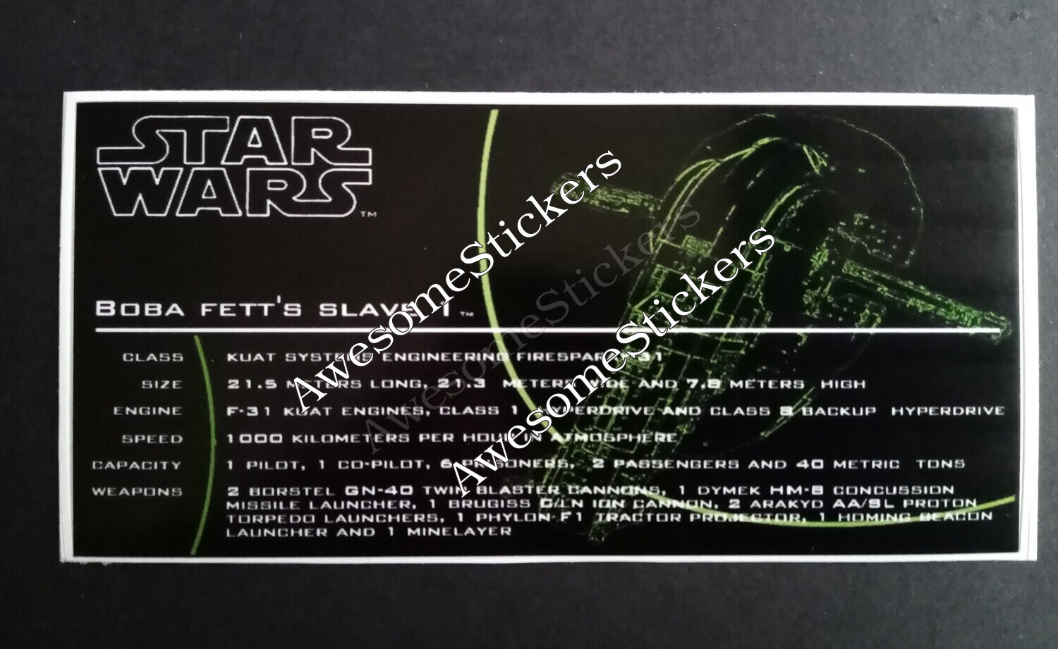 LEGO Star Wars Boba Fett&#39;s Slave I UCS custom  repro sticker DIE CUT