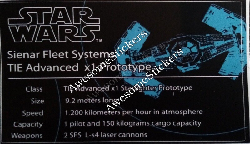 LEGO Tie Advanced Starfighter UCS custom repro sticker DIE CUT