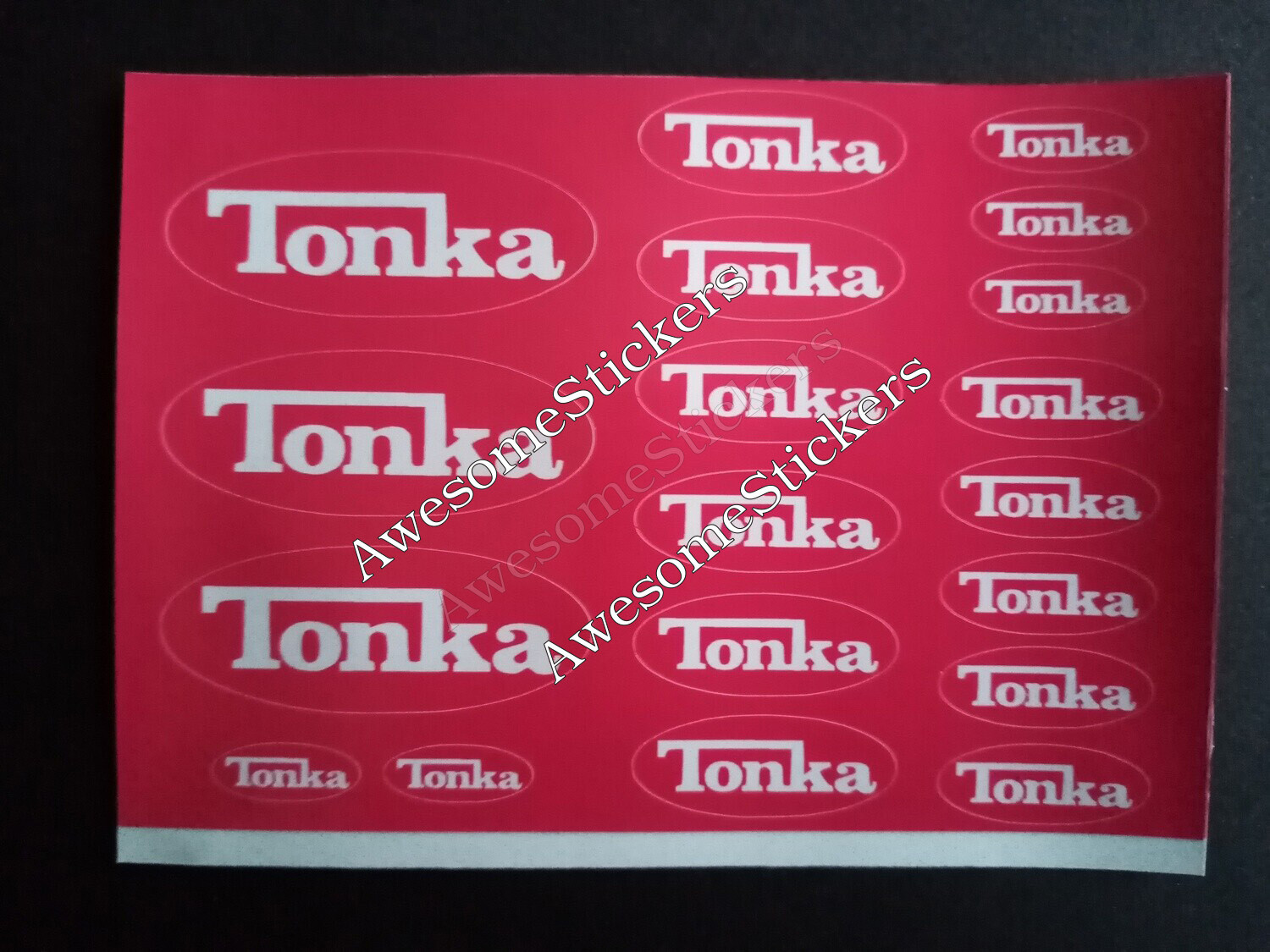 Tonka custom repro stickers sheet measures 11 x 7.4 cm DIE CUT