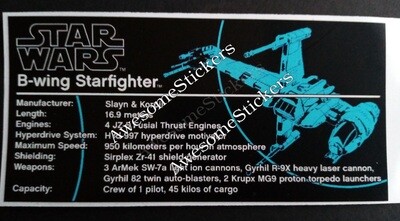 LEGO Star Wars B-Wing Starfighter UCS custom repro sticker B Wing DIE CUT