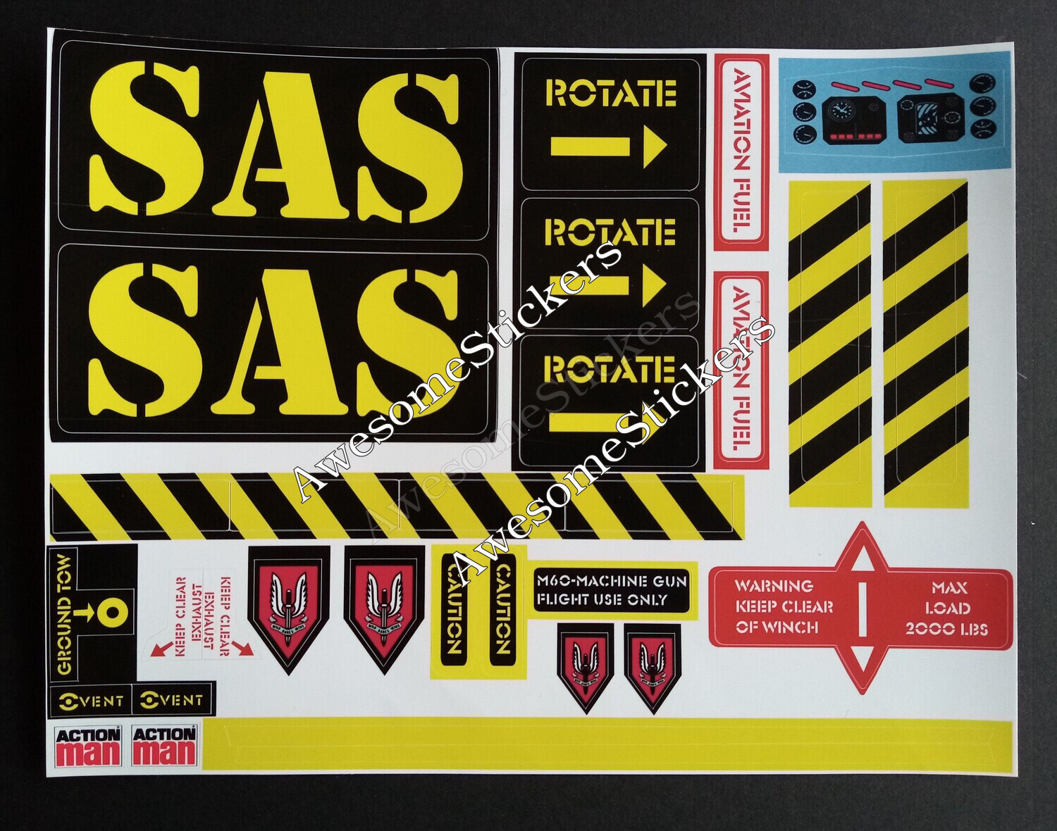 Action Man S.A.S Airstrike heli custom repro stickers labels decals DIE CUT