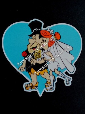 The Flintstones Fred &amp; Wilma wedding  custom repro stickers 8 x 8 cm DIE CUT