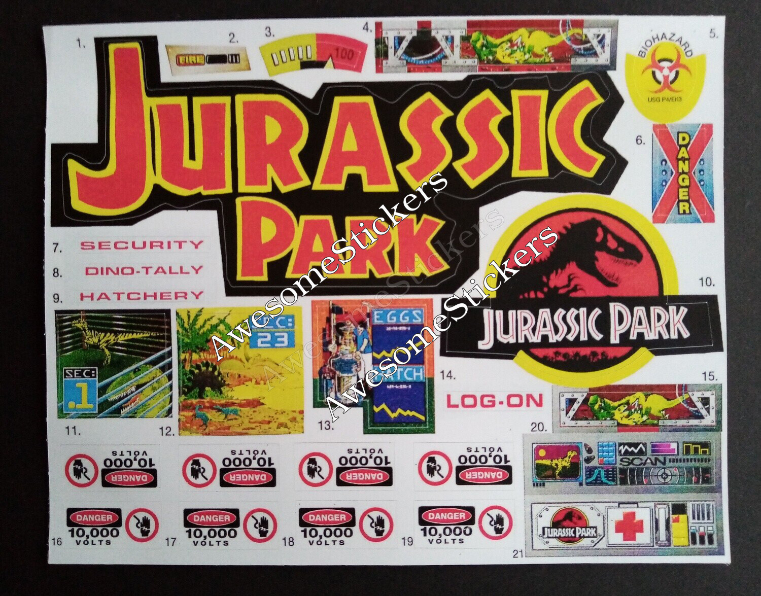 Jurassic Park Command Compound 1992 custom repro stickers DIE CUT