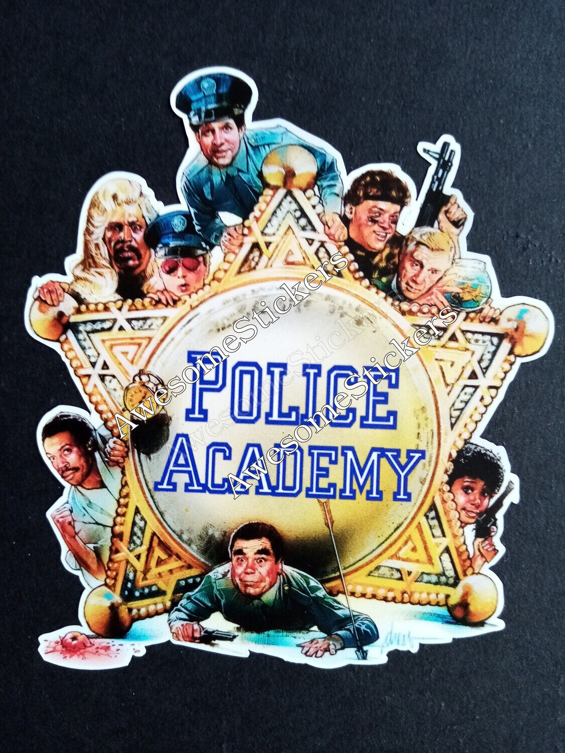 Police Academy custom repro sticker decal measures 8 x 8.5 cm DIE CUT
