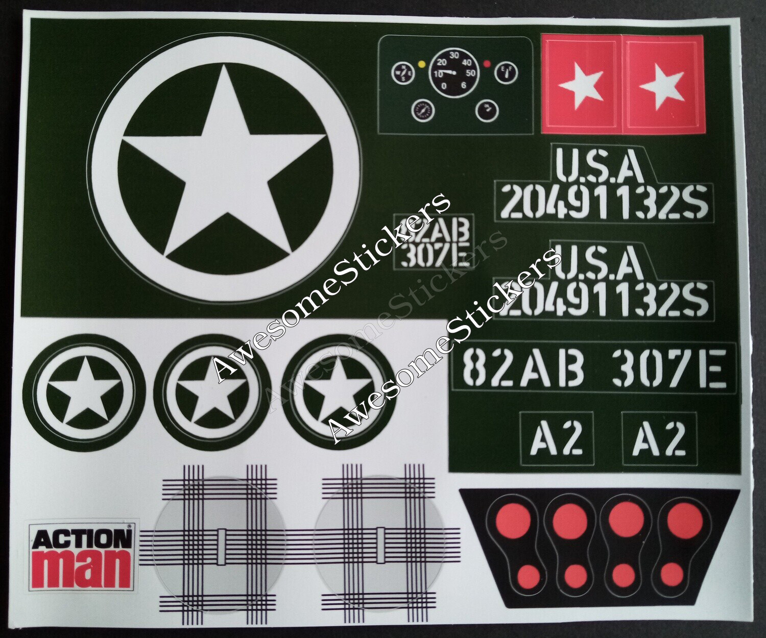 Action Man Infantry Support Jeep custom repro stickers labels decals DIE CUT