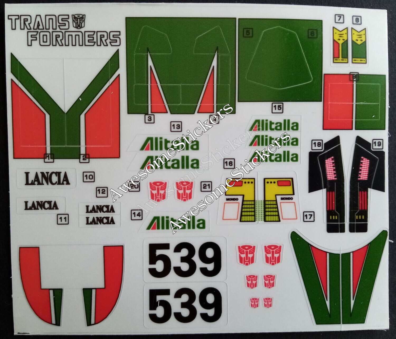 Transformers Wheeljack G1 replacement custom repro sticker sheet DIE CUT