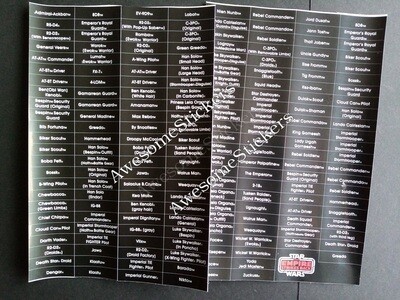 Star Wars Name Charts Black/White custom repro stickers DIE CUT