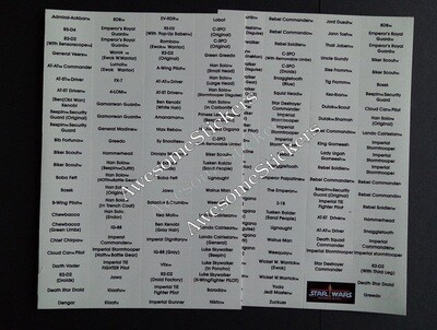 Star Wars Name Charts Grey/Black custom repro stickers DIE CUT