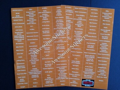 Star Wars Name Charts Orange/White custom repro stickers DIE CUT