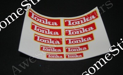 Tonka Red White custom repro stickers 12 x 8.5 cm sheet size DIE CUT