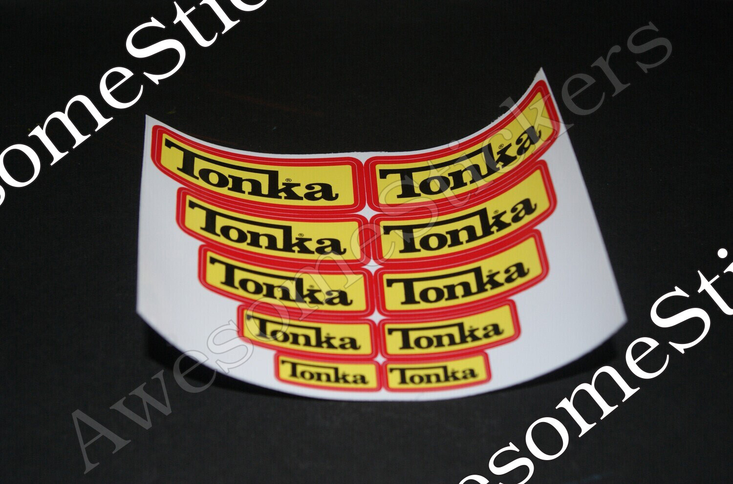 Tonka Yellow Black red border custom repro stickers 12 x 8.5 cm sheet size DIE CUT