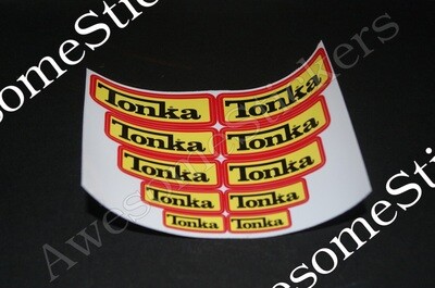 Tonka Yellow Black red border custom repro stickers 12 x 8.5 cm sheet size DIE CUT
