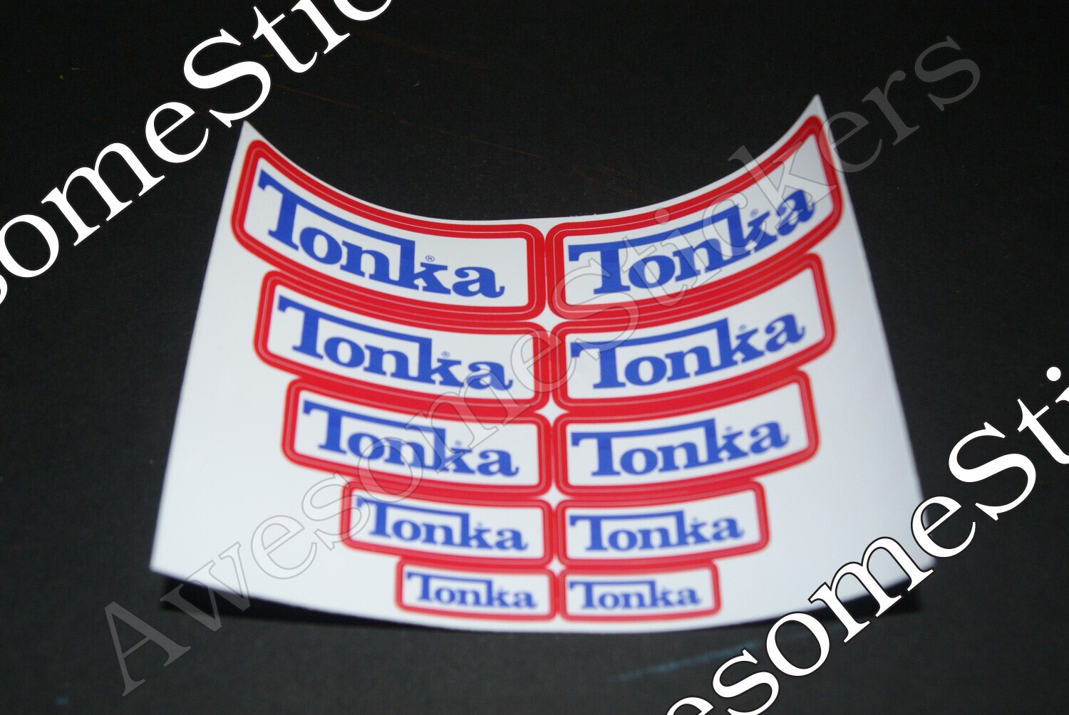 Tonka White Blue red border custom repro stickers 12 x 8.5 cm sheet size DIE CUT