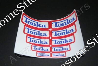 Tonka White Blue red border custom repro stickers 12 x 8.5 cm sheet size DIE CUT