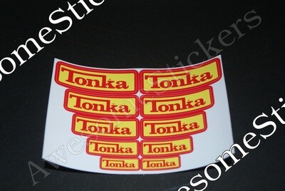 Tonka Yellow Red custom repro stickers 12 x 8.5 cm sheet size DIE CUT