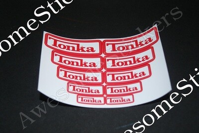 Tonka White Red custom repro stickers 12 x 8.5 cm sheet size DIE CUT