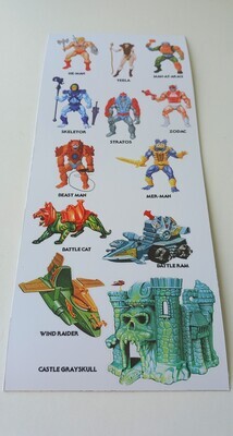 MOTU He Man Masters Of The Universe set of 12 stickers custom repro stickers labels decals printed on Canon 12 ink system printer on gloss vinyl...die cut...sheet size 10&quot; x 4&quot;