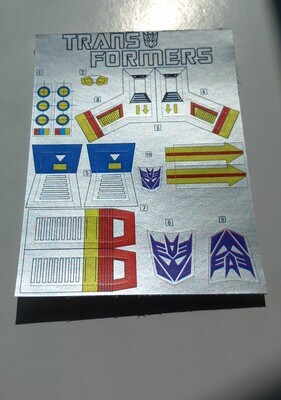 Transformers Decepticon Starscream G1 replacement custom repro sticker sheet DIE CUT