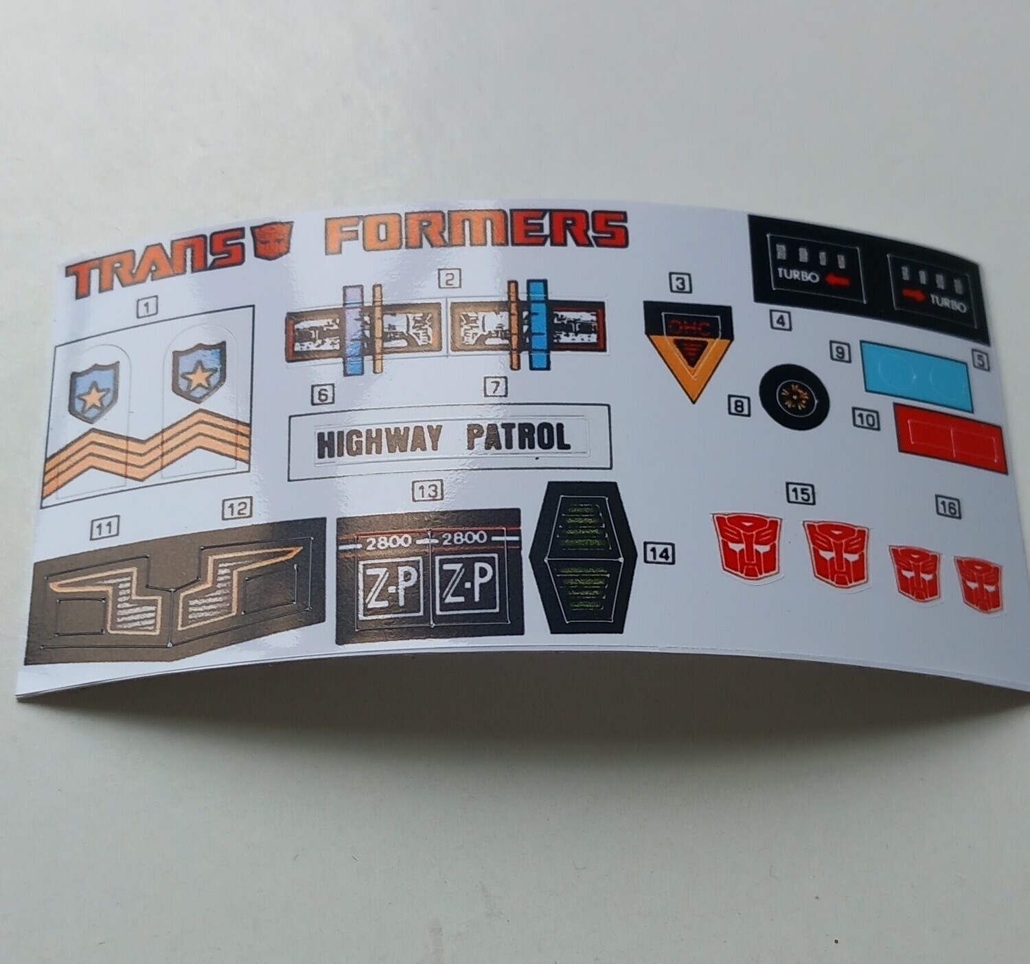 Transformers Autobot Prowl G1 replacement custom repro sticker sheet DIE CUT