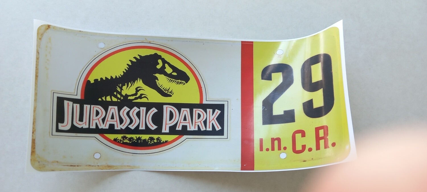Jurassic Park reg plate number 29 size 22.5 x 10 cm custom repro sticker DIE CUT