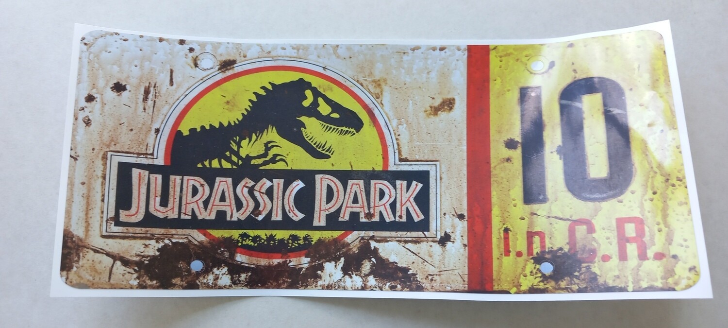 Jurassic Park reg plate number 10 size 22.5 x 10 cm custom repro sticker DIE CUT