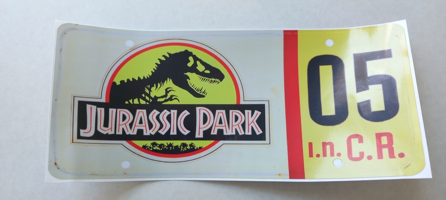 Jurassic Park reg plate number 05 size 22.5 x 10 cm custom repro sticker DIE CUT