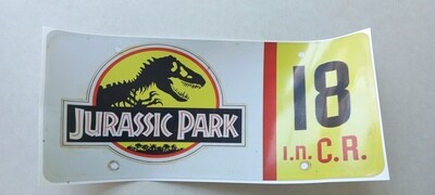 Jurassic Park reg plate number 18 size 22.5 x 10 cm custom repro sticker DIE CUT
