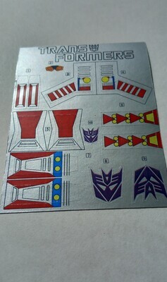 Transformers Decepticon Thrust G1 replacement custom repro sticker sheet DIE CUT
