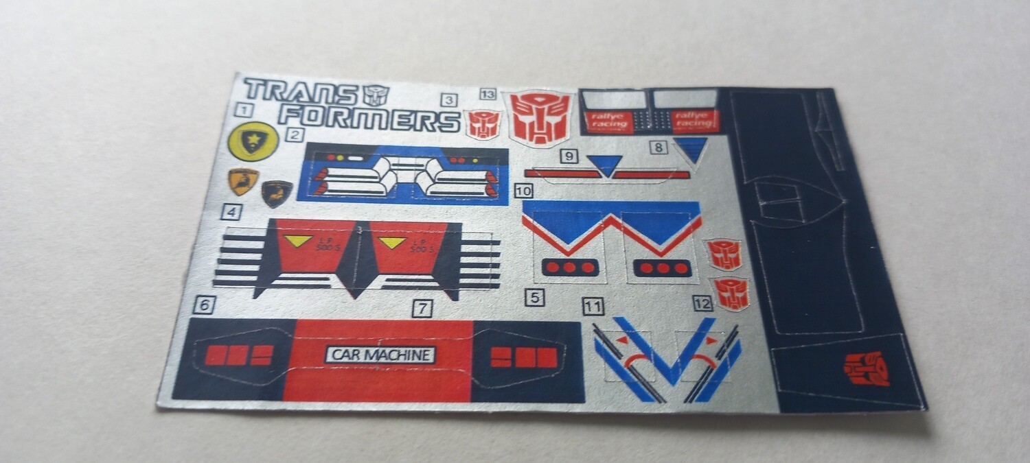 Transformers Autobot Sideswipe G1 replacement custom repro sticker sheet DIE CUT