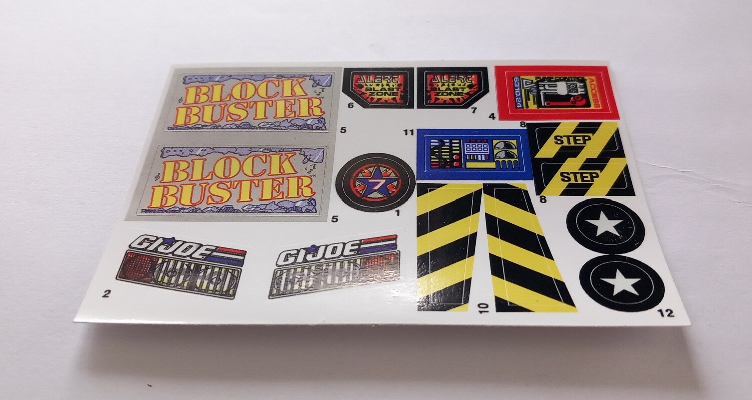 G.I. Joe Blockbuster &#39;94 custom sticker label decal sheet using white high gloss vinyl all DIE CUT