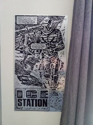 Hand made MASK Ice Station from comic strip poster on silver brush background *Unique*
