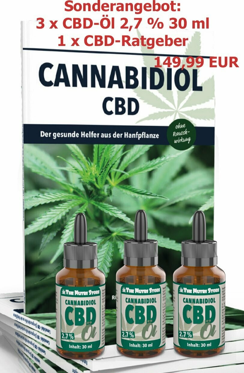 SONDERANGEBOT: 3 x CBD Öl 2,7% 30 ml plus 1 CBD-Ratgeber