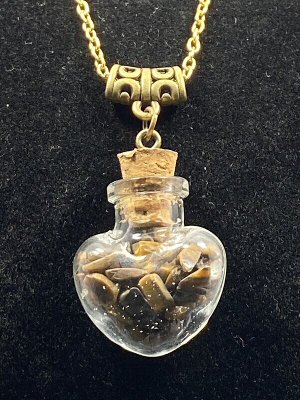 Pendentif Or : Bouteille Oeil de Tigre - Coeur