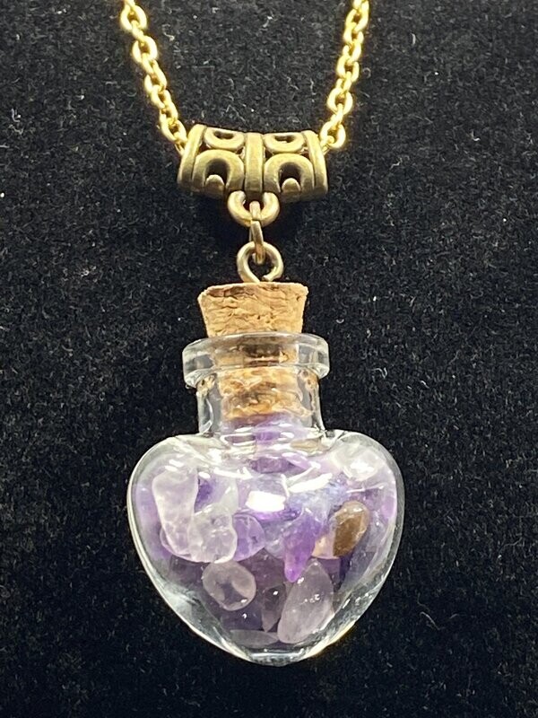 Pendentif Or : Bouteille Améthyste - Coeur