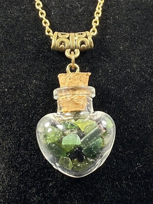 Pendentif Or : Bouteille Tourmaline Verte - Coeur