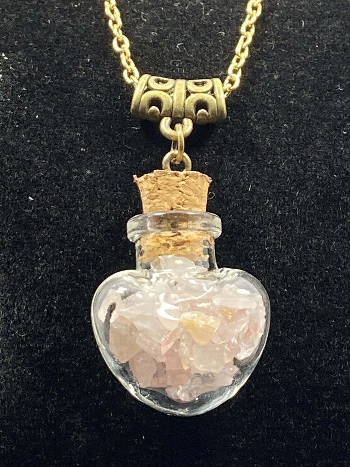 Pendentif Or : Bouteille Quartz Rose - Coeur