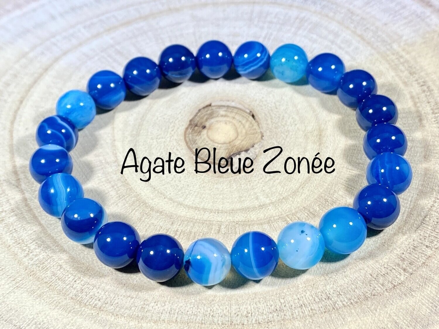 ​Bracelet Agate Bleue Zonée (teintée) 8mm