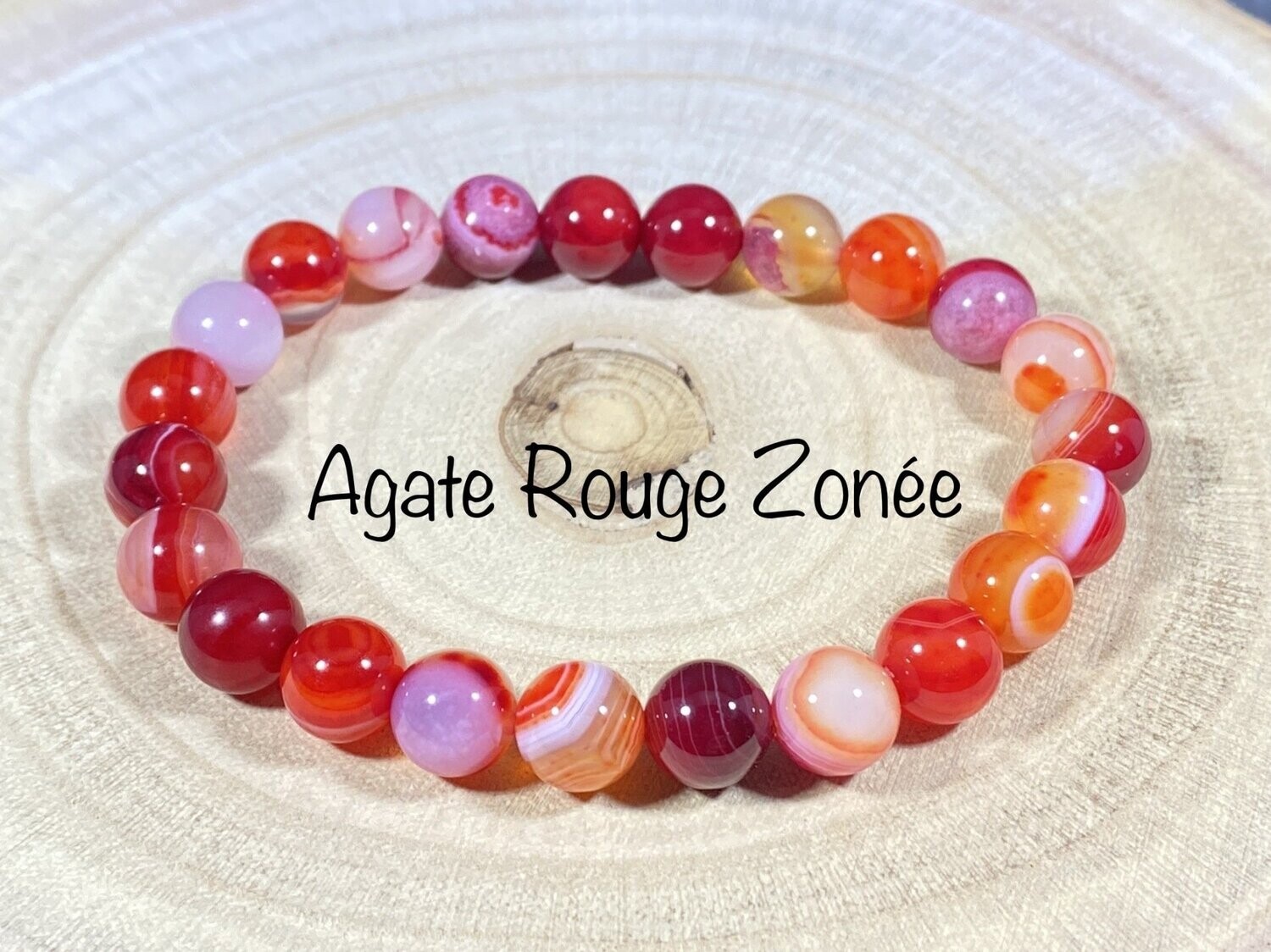 ​Bracelet Agate Rouge Zonée (teintée) 8mm