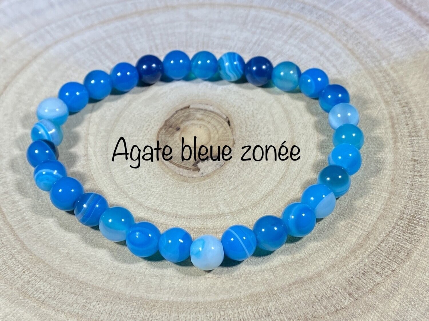 ​Bracelet Agate Bleue Zonée (teintée) 6mm
